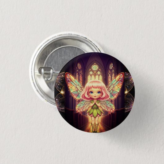 Fairies, stained glass, cathedrals, fantasy,Prayer 缶バッジ (正面&裏面)