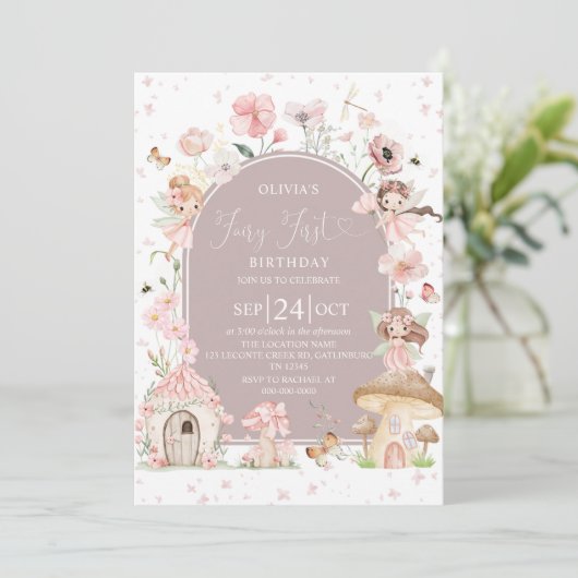 Fairy 1st Birthday Enchanted forest Invitation 招待状 (スタンド正面)