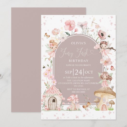 Fairy 1st Birthday Enchanted forest Invitation 招待状 (正面/裏面)