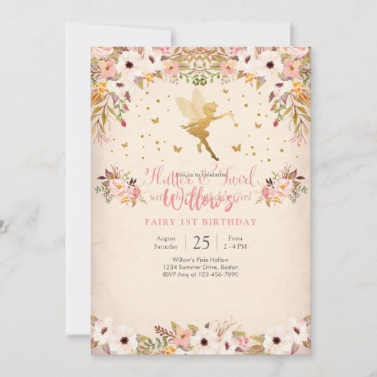 Fairy 1st Birthday Invitation 招待状 (正面)