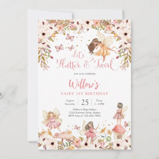 Fairy 1st Birthday Party Invitation 招待状 (正面)