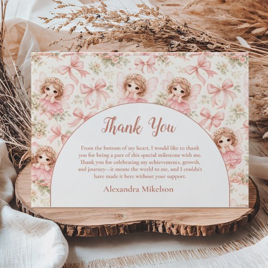 Fairy 1st Birthday Whimsical Garden サンキューカード