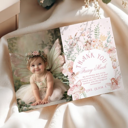 Fairy 1st Birthday Whimsical Photo Thank you Card 招待状