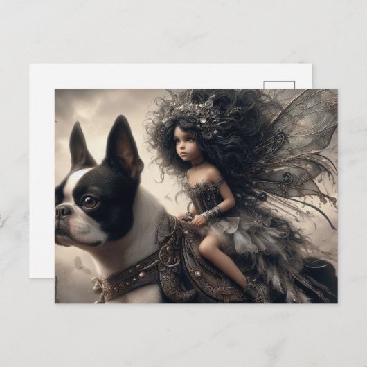 Fairy and a Boston Terrier ポストカード (正面/裏面)