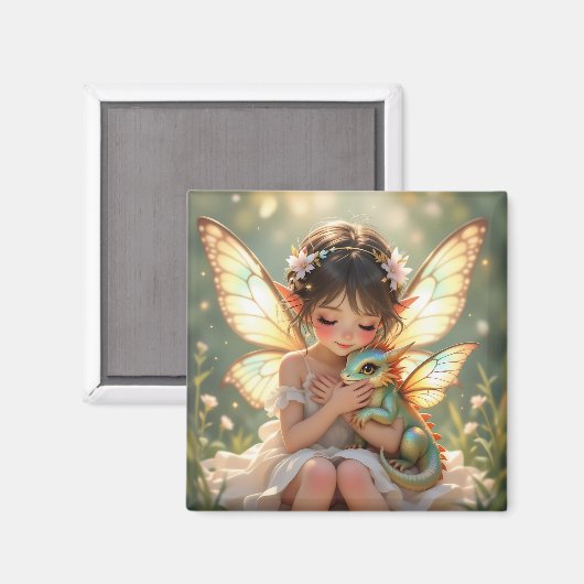 Fairy and Dragon | Chibi Anime Fairy Tale マグネット (正面/裏面)