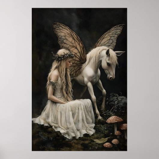 Fairy And Pegasus Art Print, Dark Academia ポスター (正面)