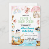 Fairy and Pirate birthday party invitation 招待状 (正面/裏面)