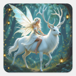 Fairy and White Deer Magical Forest スクエアシール