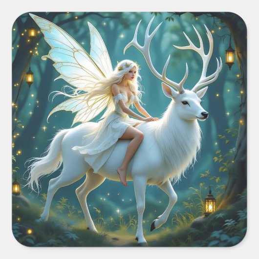 Fairy and White Deer Magical Forest スクエアシール (正面)