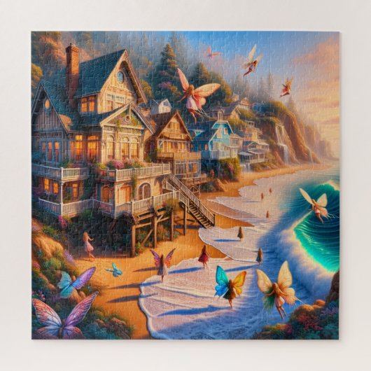 Fairy Beach Cottages at Golden Sunset ジグソーパズル (縦)
