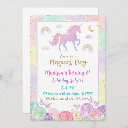 Fairy Birthday Invitation Whimsical Magical Party 招待状 (正面/裏面)