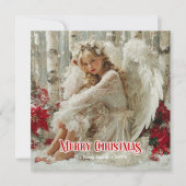 Fairy Christmas angel red poinsettias elegant card シーズンカード (正面)