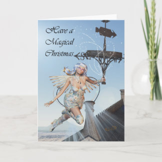 Fairy christmas scene, fairy holding weather vane シーズンカード