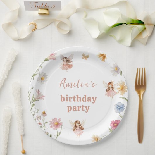 Fairy Colorful Widflower Girls 1st Birthday ペーパープレート (ウェディング)