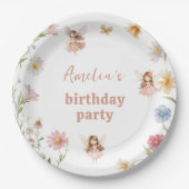 Fairy Colorful Widflower Girls 1st Birthday ペーパープレート (正面)
