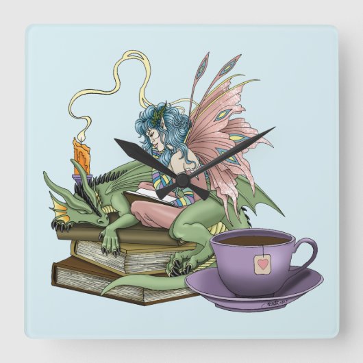 Fairy Dragon Books Tea Friendship スクエア壁時計 (正面)