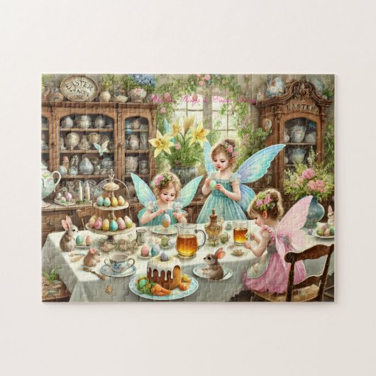 Fairy Easter Kitchen Whimsical Tea Party Scene ジグソーパズル (横)