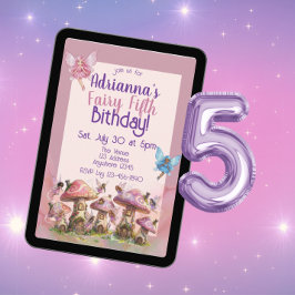 Fairy Fifth, Pink Purple 5th Birthday 招待状