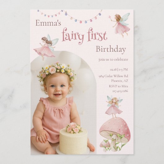 Fairy First 1st Birthday Enchanted Magical 招待状 (正面)
