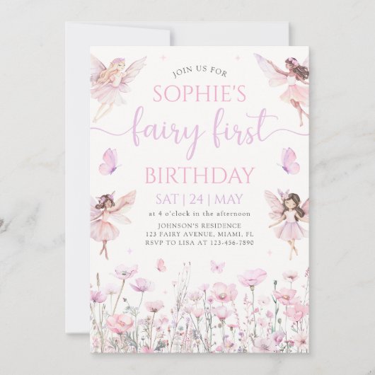 Fairy First 1st Birthday Party Invitation 招待状 (正面)