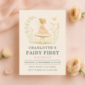 Fairy First 1st Mushroom Birthday Party Invitation 招待状