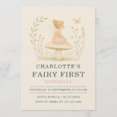 Fairy First 1st Mushroom Birthday Party Invitation 招待状 (正面)