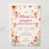 Fairy First Birthday 1st Birthday Invitation 招待状 (正面/裏面)