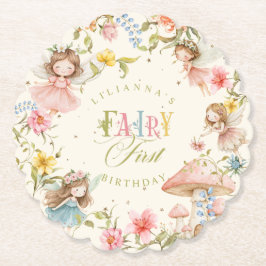 Fairy First Birthday Colorful Bright Wildflower ペーパーコースター