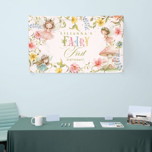 Fairy First Birthday Colorful Enchanted Garden 横断幕 (トレードショー)