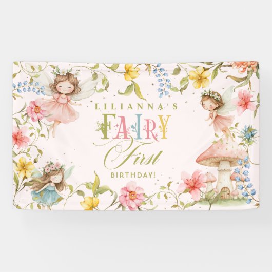 Fairy First Birthday Colorful Enchanted Garden 横断幕 (横)