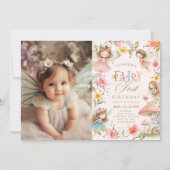 Fairy First Birthday Colorful Enchanted Photo 招待状 (正面)