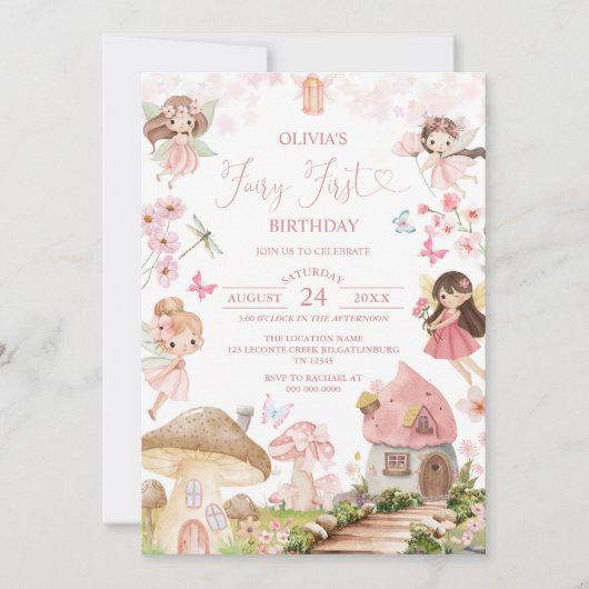 Fairy First Birthday Enchanted forest Invitation 招待状 (正面)