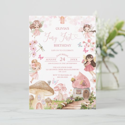 Fairy First Birthday Enchanted forest Invitation 招待状 (スタンド正面)