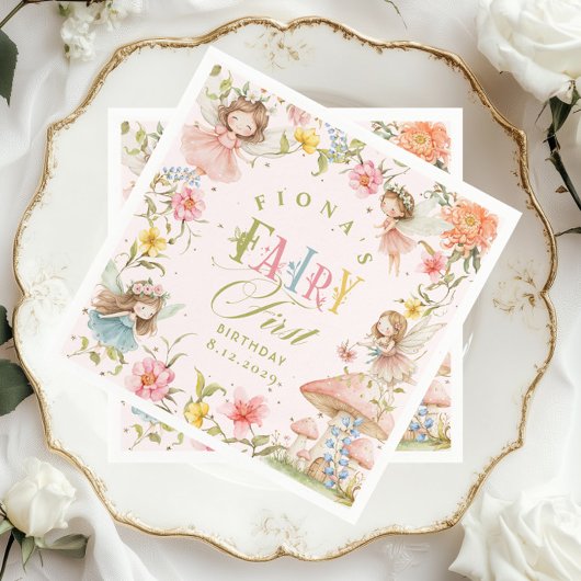 Fairy First Birthday Enchanted Garden Bright スタンダードカクテルナプキン