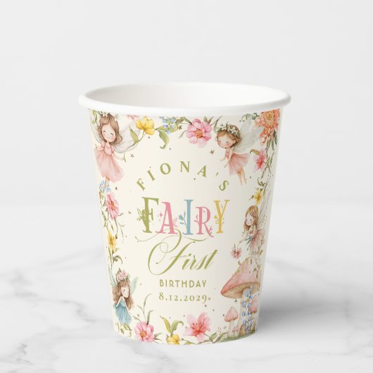 Fairy First Birthday Enchanted Garden Bright 紙コップ (正面)