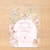 Fairy First Birthday Enchanted garden Whimsical アクリル招待状 (正面)
