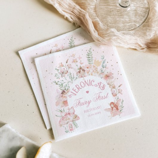 Fairy First Birthday Enchanted garden Whimsical スタンダードカクテルナプキン