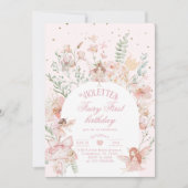 Fairy First Birthday Enchanted garden Whimsical 招待状 (正面)