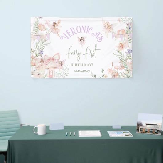 Fairy First Birthday Enchanted garden Whimsical 横断幕 (トレードショー)