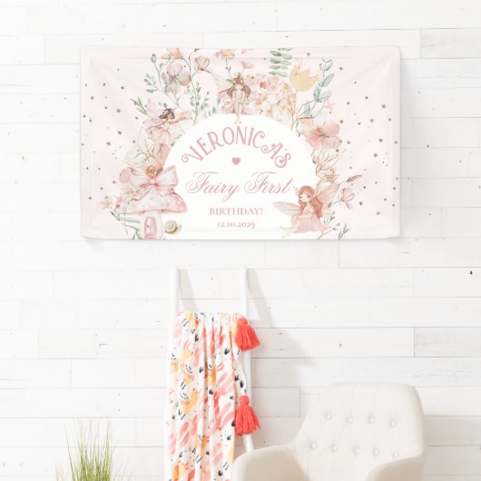 Fairy First Birthday Enchanted garden Whimsical 横断幕 (インサイチュ)