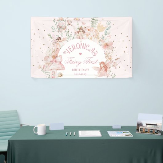 Fairy First Birthday Enchanted garden Whimsical 横断幕 (トレードショー)
