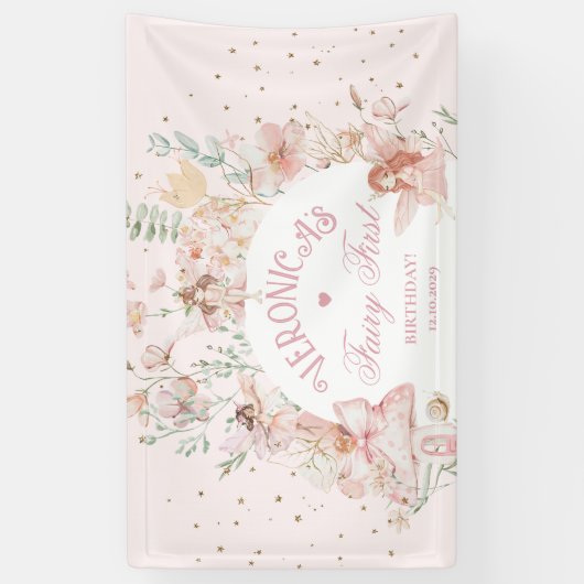 Fairy First Birthday Enchanted garden Whimsical 横断幕 (縦)