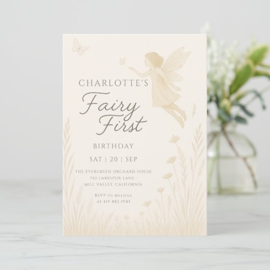 Fairy First Birthday Floral Watercolor 招待状 (スタンド正面)