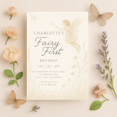 Fairy First Birthday Floral Watercolor 招待状