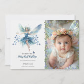 Fairy First Birthday Invitation | Dusty Blue 招待状 (正面)