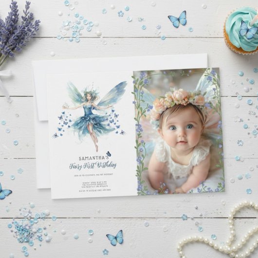 Fairy First Birthday Invitation | Dusty Blue 招待状