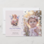 Fairy First Birthday Invitation | Dusty Purple 招待状 (正面)