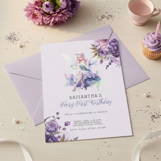 Fairy First Birthday Invitation | Dusty Purple 招待状