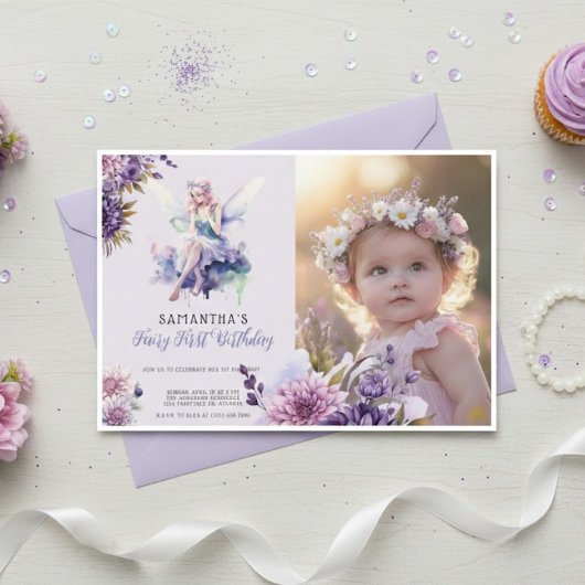 Fairy First Birthday Invitation | Dusty Purple 招待状