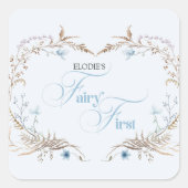 Fairy First Birthday Invitation | Elegant Blue  スクエアシール (正面)
